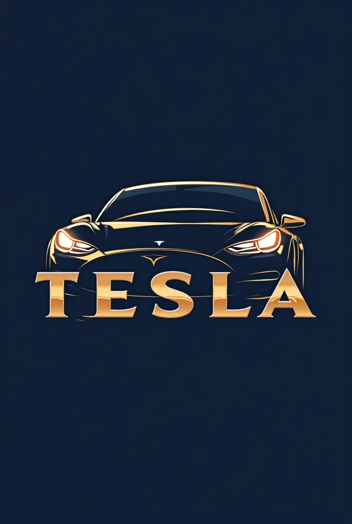 Create a stylish and memorable logo for the 'TESLA', meme token combining the stylized silhouette of a Tesla car with an Elon Mask caricature. Use the , including gold, meme elements dark blue and red, logo with a modern font for the token name. Add, refle...