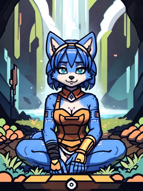 ((krystal)), Star Fox-Krystal, lovable,    green eyes, (((   Long blue hair 1  .3))),  cleavage, anthro, blurred,  detailed Fluffys fell,   detailed face , (Fluffy),     1 girl, ,woman, Goth,    green eyes, Undercut,  ultra-realistic 8k CG   ,    masterpie...