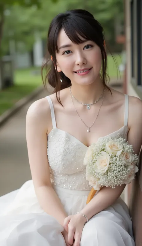 ((addielyn)), Random posture, (An extremely delicate and beautiful work), (masterpiece), 1girl, extremely detailed elegant wedding dress, tiara, highly detailed, ponytail contorted, charming expression, beautiful and clear eyes, green eye pupil, delicate n...