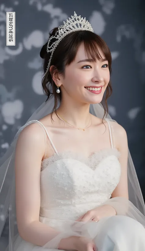 ((addielyn)), Random posture, (An extremely delicate and beautiful work), (masterpiece), 1girl, extremely detailed elegant wedding dress, tiara, highly detailed, ponytail contorted, charming expression, beautiful and clear eyes, green eye pupil, delicate n...