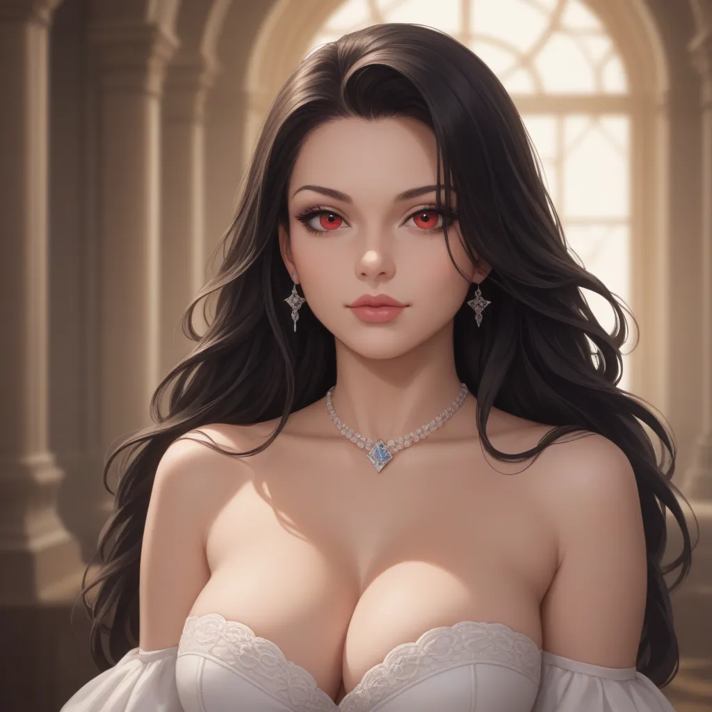 long black hair　Big Breasts　Red Eye　Beautiful Girl