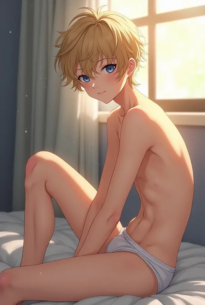 A sexy blonde anime nude men in doggy position where we see his butthole and his hairy legs and cheeks