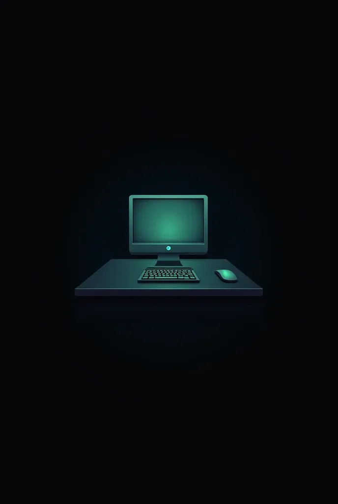 Clean and minimalistic 2D vector logo for an IT course, with a black background. The design should feature a simple, recognizable icon such as a computer, keyboard, or mouse, using subtle shades of blue and green. Focus on clear lines and balanced composit...