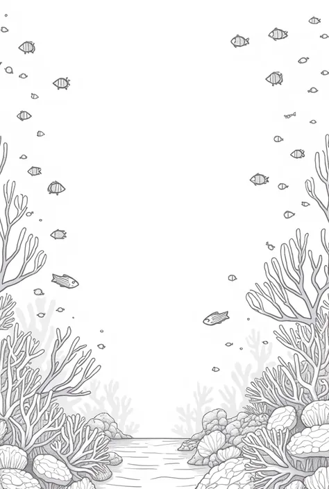 The sea with corals and fish is 2D for a black and white coloring book