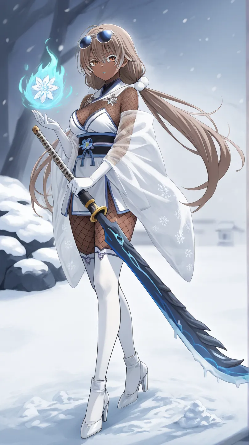 Hana  
Anime, only (outfit sexy berserker Ancestral Guardian) 
(Brown skin color)  
(Eye color white ) 
(Berserker Ancestral Guardian ice snow) (silk added on the clothes arms and legs) 
(MakeupColor eyeshadow White eyeliner White glossy lipstick White )  ...