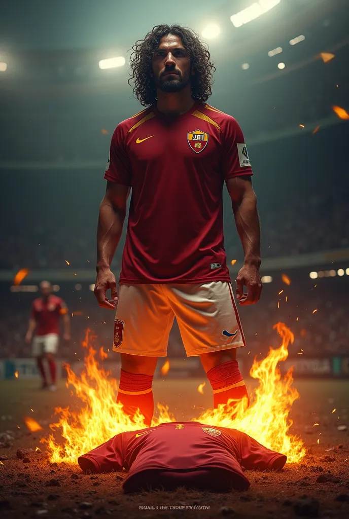 Carles Puyol with the Roma shirt that burns the Lazio shirt 