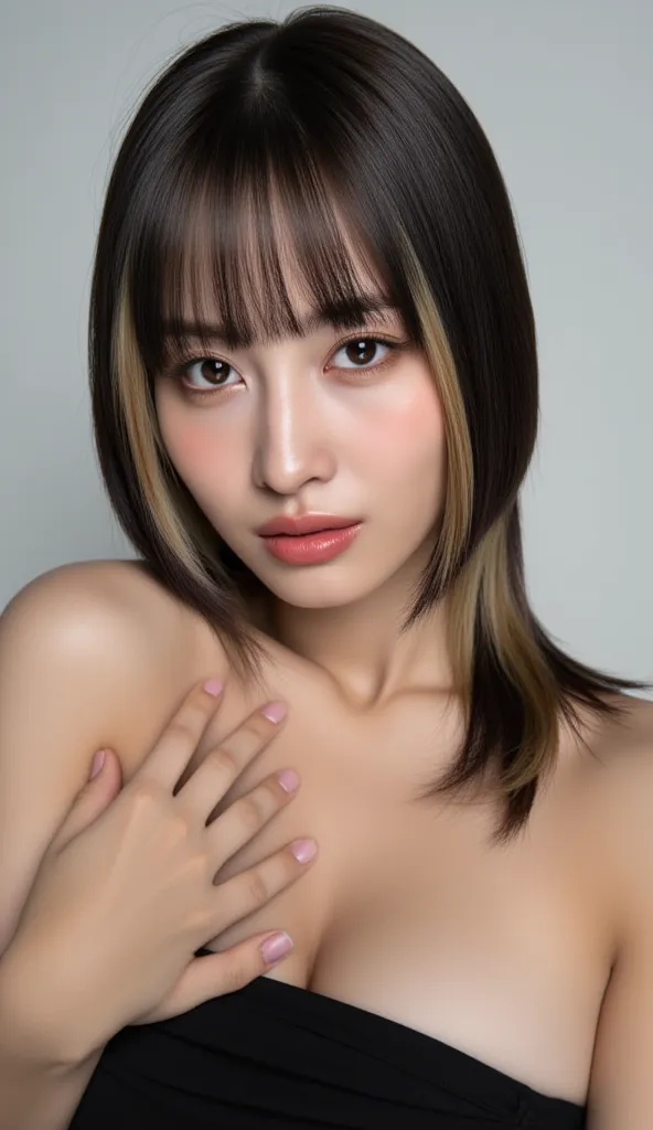  Silky Smooth Hair 、Dark Blonde and Dark Two-tone Hairstyles Are Straight、bob hair、swimsuit