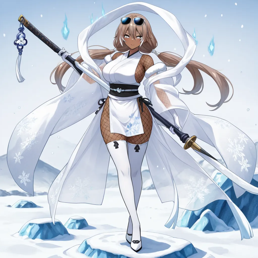 Hana  
Anime, only (outfit sexy berserker Ancestral Guardian) 
(Brown skin color)  
(Eye color white ) 
(Berserker Ancestral Guardian ice snow) (silk added on the clothes arms and legs) 
(MakeupColor eyeshadow White eyeliner White glossy lipstick White )  ...