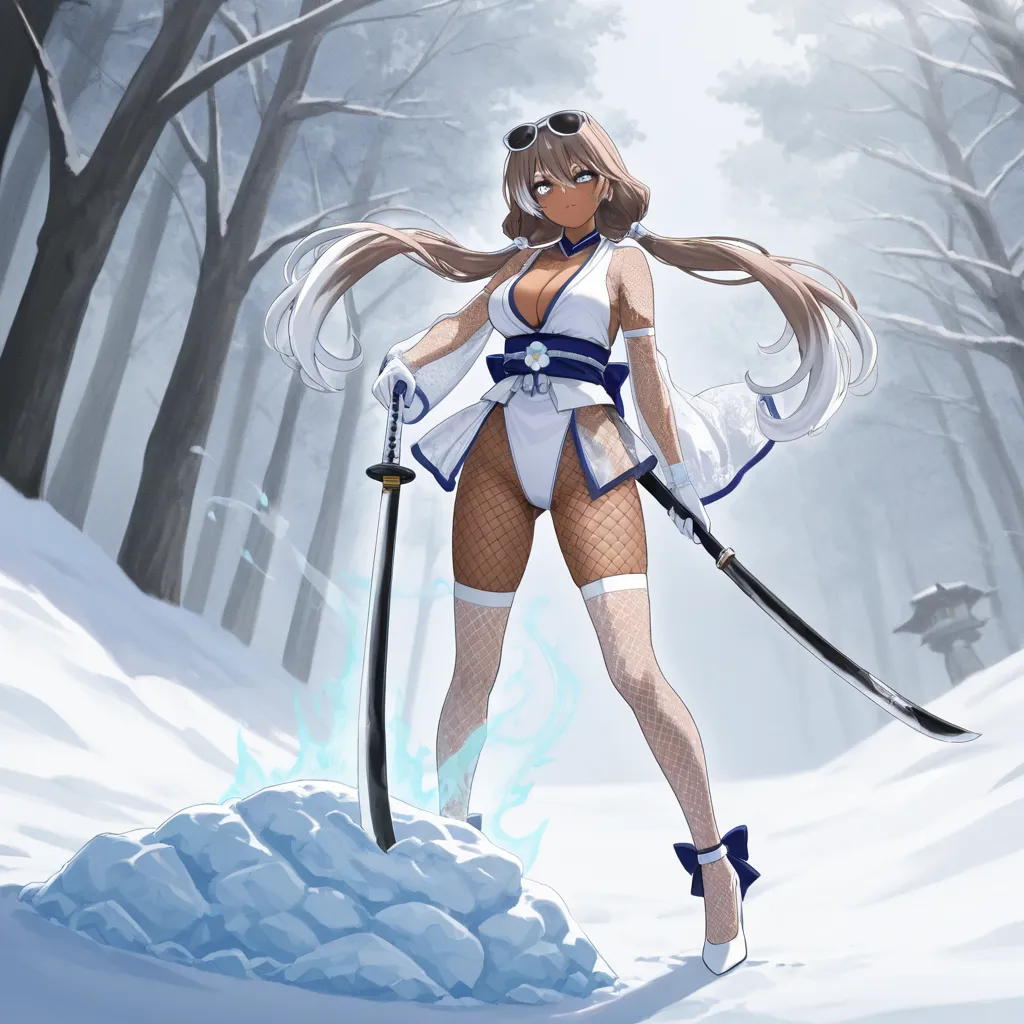 Hana  
Anime, only (outfit sexy berserker Ancestral Guardian) 
(Brown skin color)  
(Eye color white ) 
(Berserker Ancestral Guardian ice snow) (silk added on the clothes arms and legs) 
(MakeupColor eyeshadow White eyeliner White glossy lipstick White )  ...