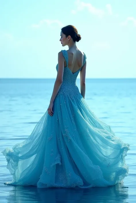 Create an image of a very striking and iconic dress that represents the sea