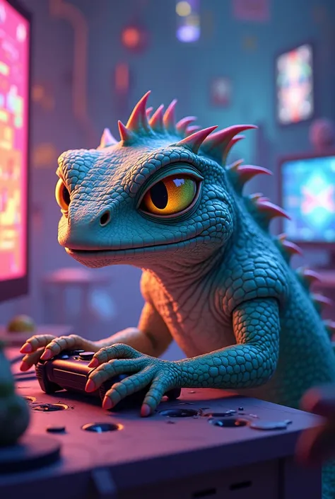 Crazy lizard playing Fortnite