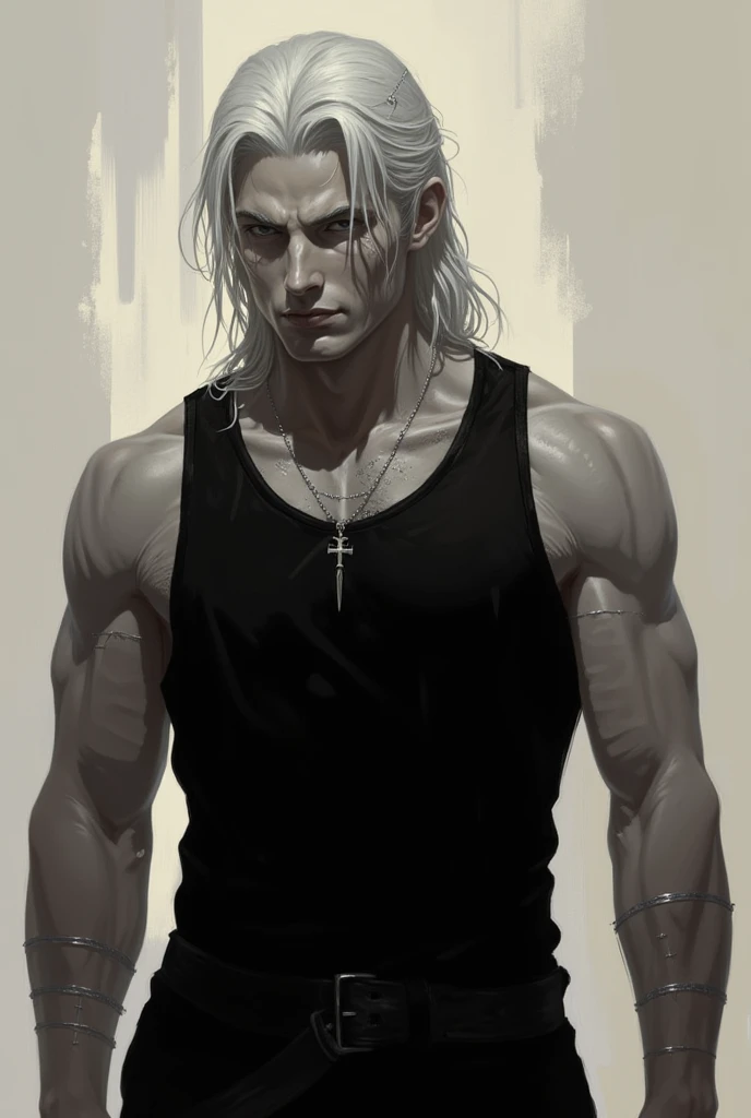 Azrael carries himself with quiet confidence, his presence calm yet enigmatic. His long, silvery-white hair is tied back into a loose, low knot, with a few strands escaping to frame his sharp yet graceful features. His smooth, almost unearthly skin remains...