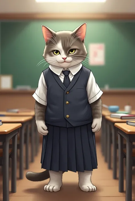 Cat on school uniform in a high school
