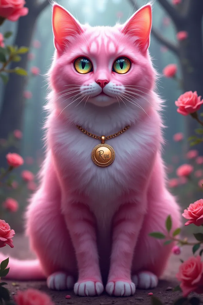 Magical Cat Support  + Pink +  Jeweled Eyes
The cat's name is Riya She has a beautiful locket around her neck with her name written on it, Riya.