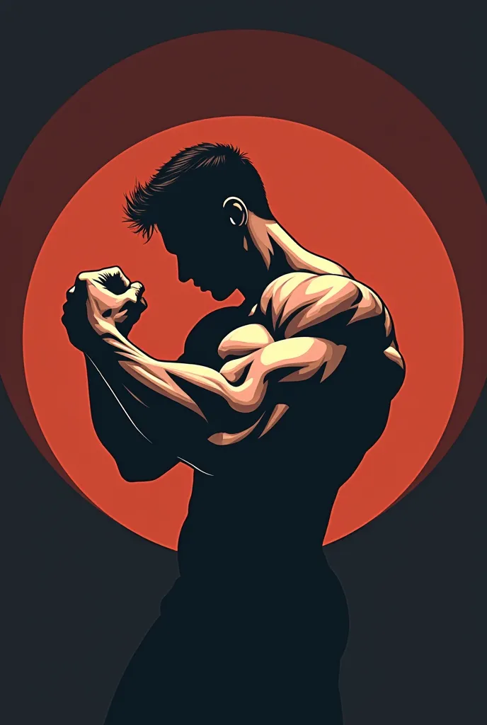 A logo with a blacground and a flexed male arm to promote strength training. No words on the logo.