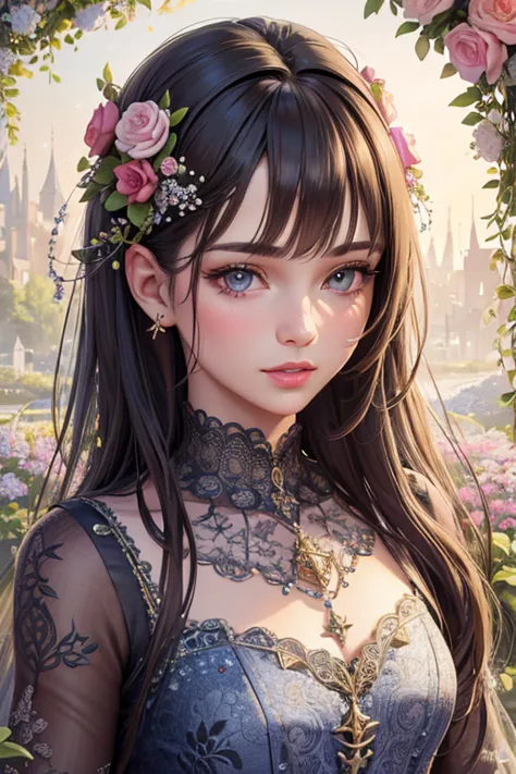 (masterpiece, Best Quality, Best Quality, official art, Beautiful and Artistic:1.2), (1 girl), very well detailed,(Fractal Art:1.3),colorful, most detailed、Surrounded by flowers