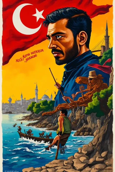 A poster is prepared to convey Turkish sentiments similar to this anthem of Turkism and Istiklal