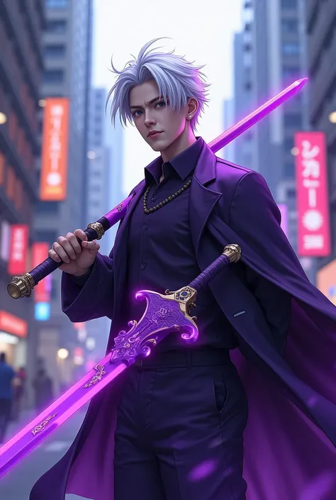 The founder of the courier, Batuyu, has a purple sword with white hair and is male