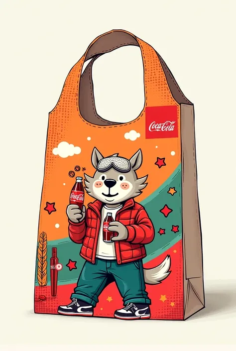 Something creative carry bag illustration for coca cola using man animals