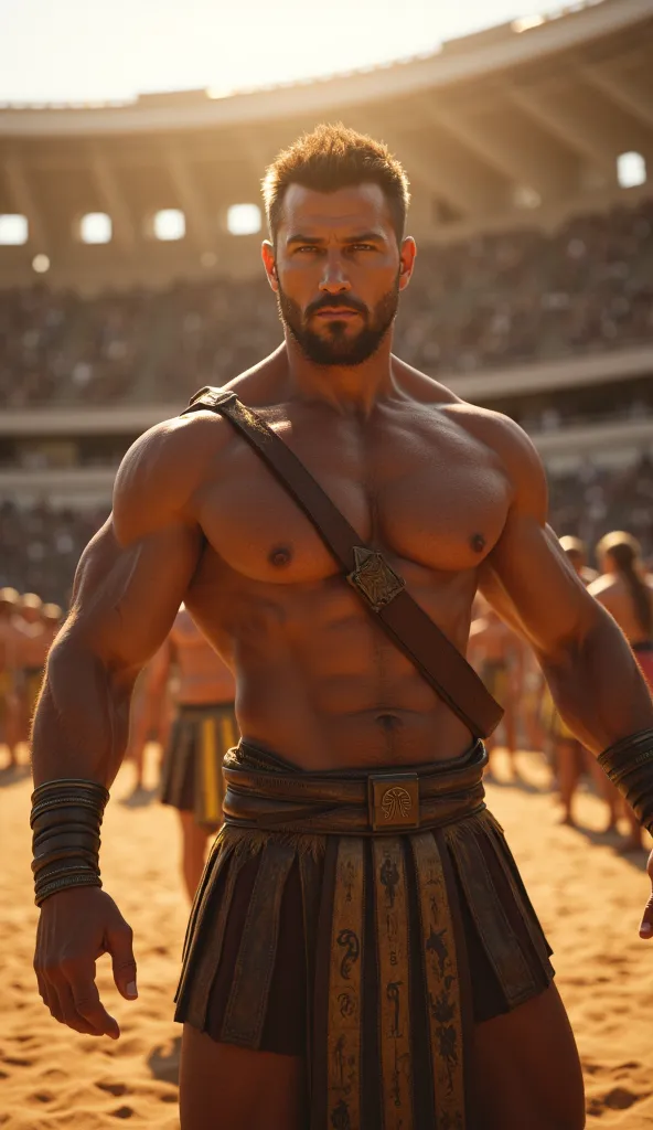 **Prompt:** Imagine a hyperrealistic scene set in the ancient Olympic Games, capturing the essence of Archaic Greek antiquity. The focal point is a fiercely determined male fighter, boasting a perfect athletic muscular physique as he gazes intently at the ...