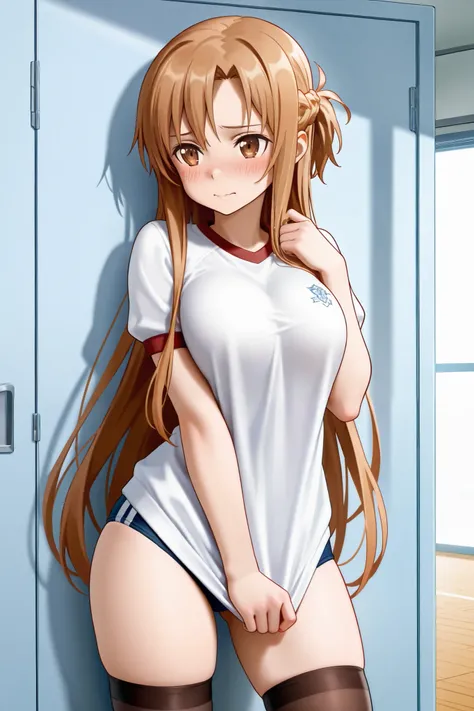 (score_9, score_8_up, score_7_up), source_anime, absurd_res, white, blue, black, a girl posing in underwear leaning against a wall holding her hair up, 1girl, solo, super fine illustration, an extremely delicate and beautiful, best quality, masterpiece, 8K...