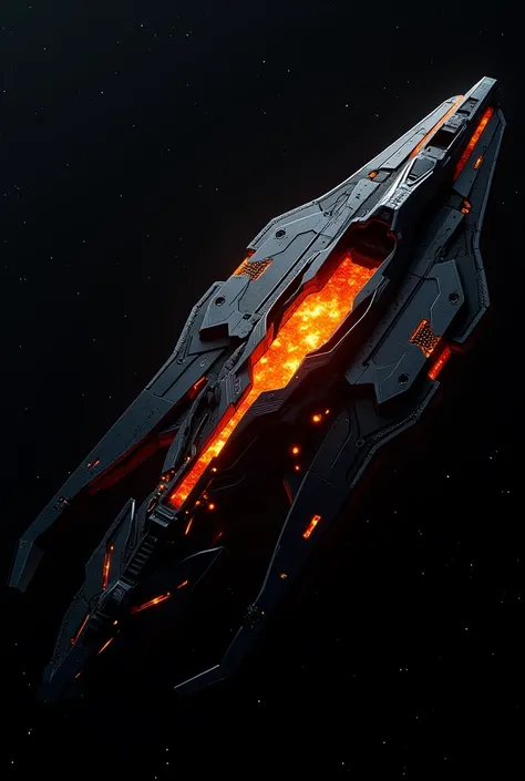 Spaceship with lava-colored orange and black core