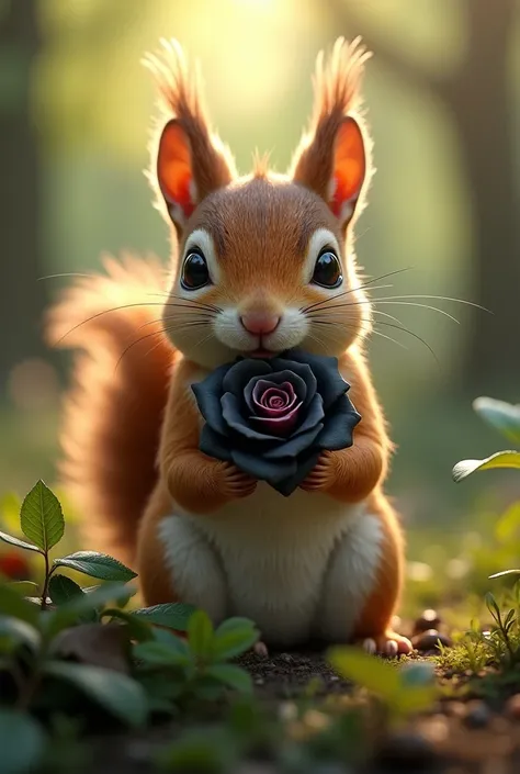 Create image that squirrel gives black rose Genrate 10 picture 