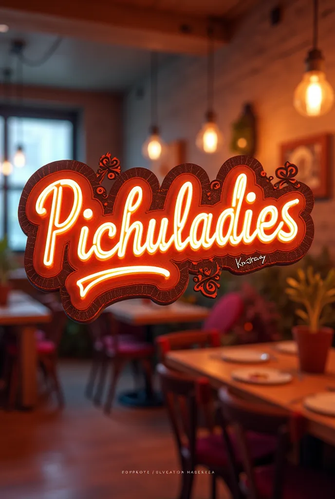 A visual stunning and fascinating 3d logo with the word "Pichuladies". that exudes party affiliations, good music, jokes, laghts , bohemia, good times. Warm and cozy ambient