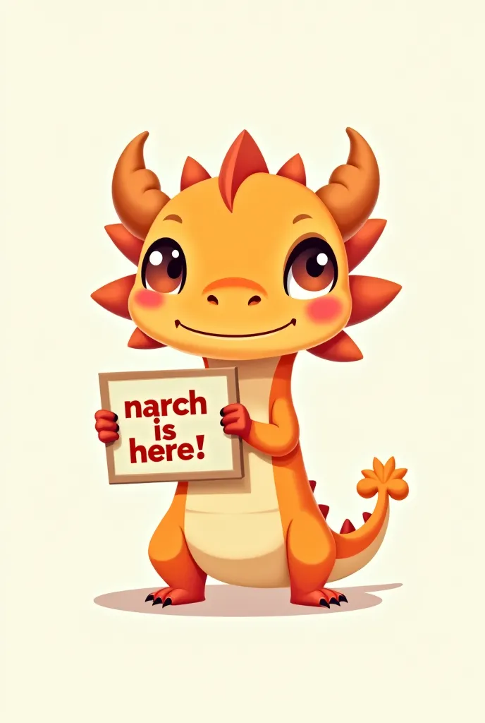 A cute smolting, standing on one leg doing a kungfu pose,  holding a sign that's written " NARCH IS HERE!"