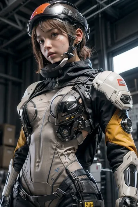 (masterpeace), ((super real photography: 1.5)), ((photo realistic: 1.3)), (real photo), whole body, standing in a confident pose, (from front: 1.5), 
BREAK
A slender girl wearing a high-tech battle armor, toned muscles, cyberpunk, defined abs, athletic phy...