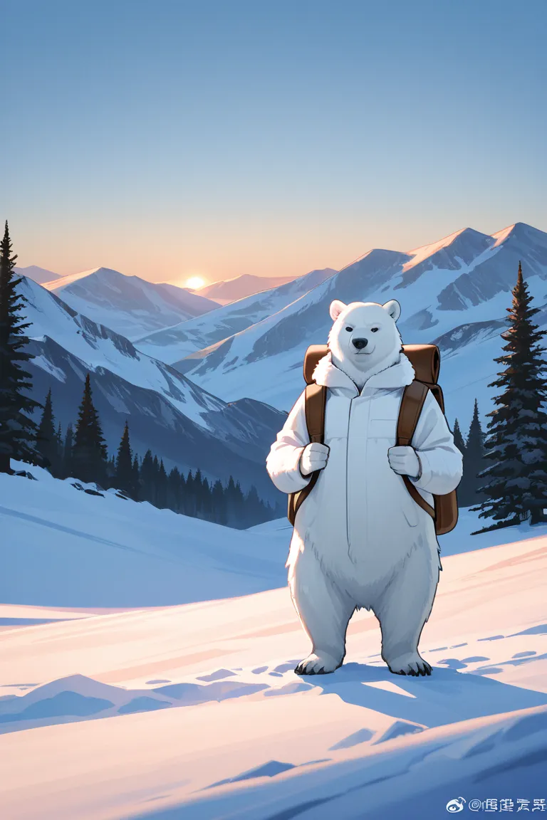 Cute polar bear with backpacker backpack