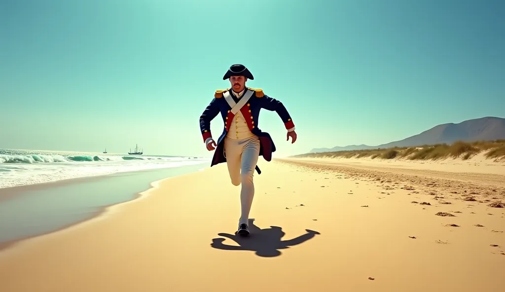 Napoleon running on the beach 