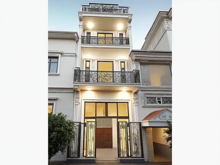 come up with a renovation plan for the house in the best possible way, white vintage townhouse for sale, shimmering golden light