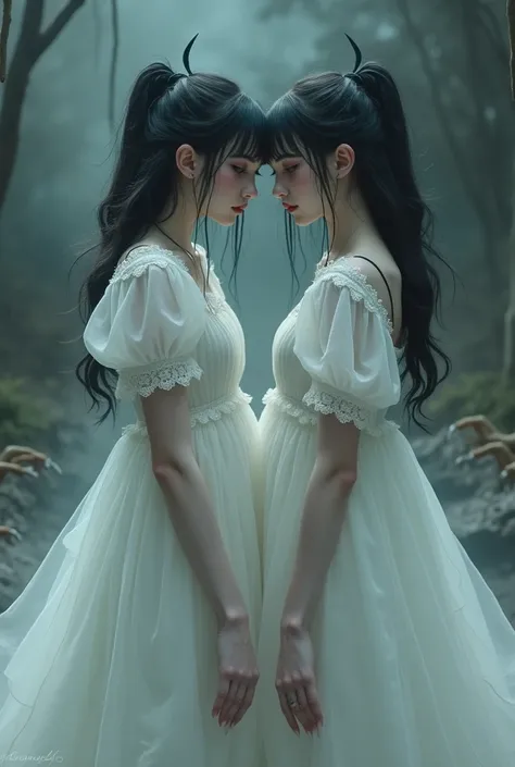 They are identical twins, demons, and girls in white dresses..