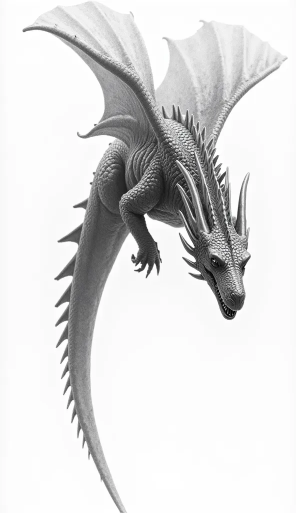 a realistic style dragon, like the dragon from the Game of Thrones series, with high details on the scales, but the dragon must be in a position like plummeting with its head down, with wings extended backwards, it would basically be with its head down as ...