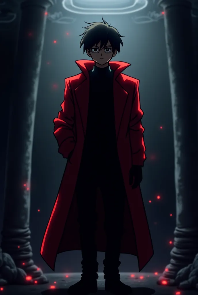 ANIME IN RED STORY WEARING BLACK BODY SHADOWS CARTOON MEN