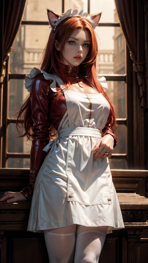 Claire Redfield, Highest quality, 16K, Unbelievably absurd, Very detailed, 2.5D, red hair, long hair delicate and dynamic,  (ultra realistic,32k,RAW photo:1.1),(high detailed skin:1.1), 8k uhd, dslr, high quality, film grain, (makeup, mascara:1.1), lips,(t...