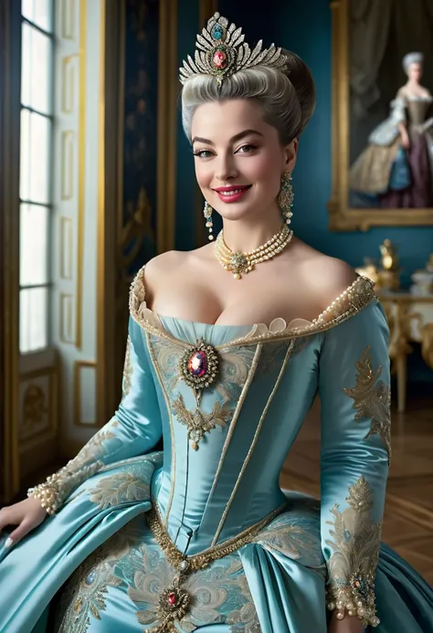 **"An awe-photo inspiring, hyper-realistic portrait of the celestial and majestic and beautiful and elegant and ethereal Madame de Pompadour, the formidable chief mistress of King Louis XV. She exudes an aura of supreme authority, old-fashioned class, and ...