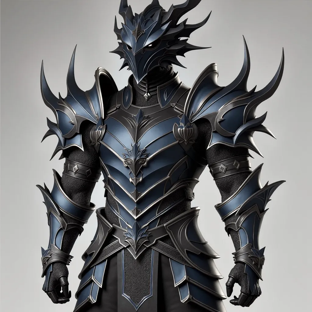 create a medium shot image, anime style, of one tall athletic male dragonoid knight in full body obsidian deep blue (with black outlines) elite fantasy scale armor with full face black fantasy dragon knight helmet, facing front, grey background