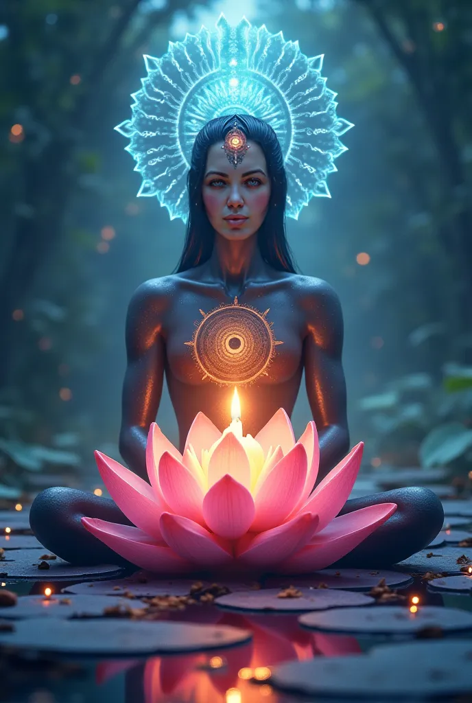 eye on the forehead, Candle in the hands of Lotus Flower, chakra lilas