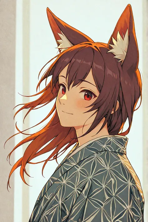 Kemomimi boy　 kimono　profile　 Smile