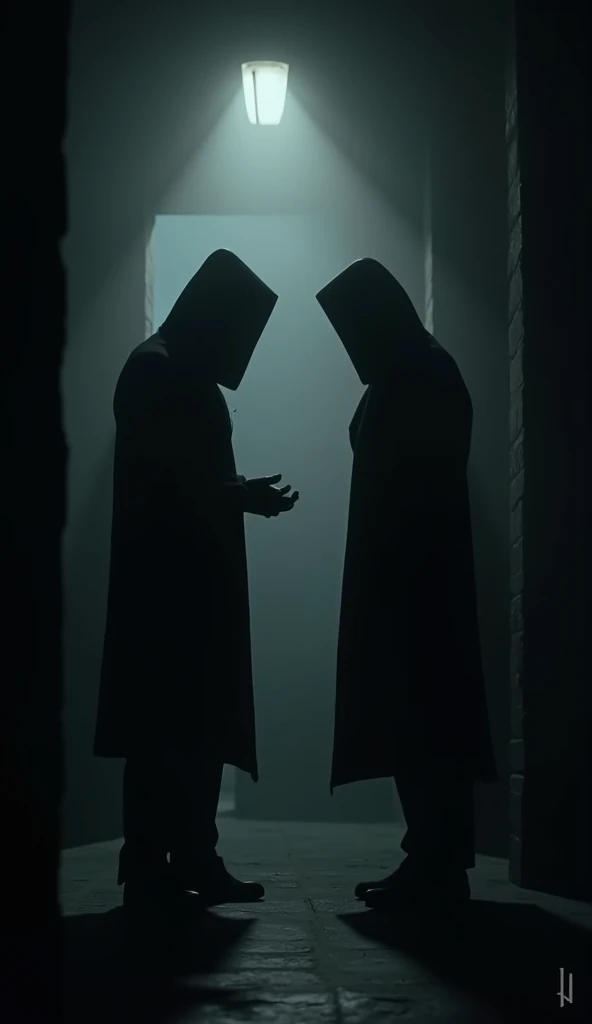 Let two dark shadow people chatting in the dark be a few feet between them