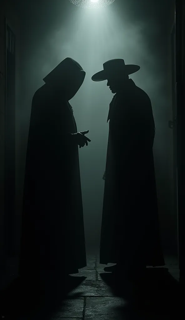 Let two dark shadow people chatting in the dark be a few feet between them