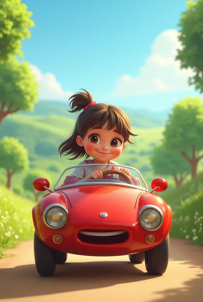  and girl in tiny red car