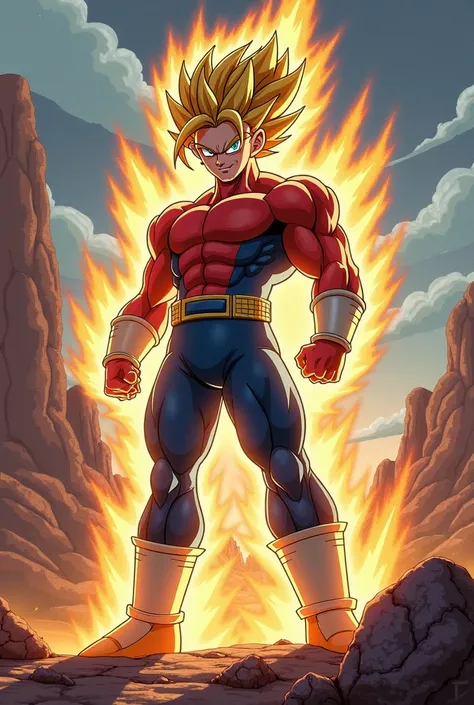 Draw Mark Grayson in the Dragon Ball Z universe but he's not in Super Saiyan, And that he has his original Invincible costume 