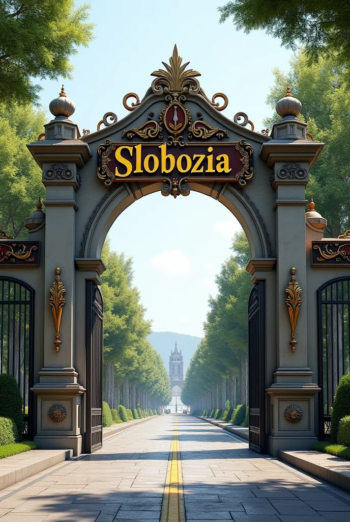 come up with an entrance sign to the city of Slobozia using realistic symbols 