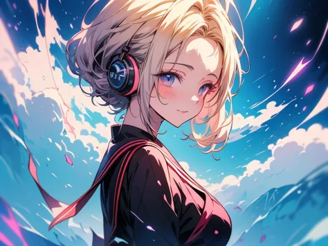 anime girl with headphones and microphone in a city, anime vibes, nightcore, artwork in the style of guweiz, anime style 4 k, anime girl, beautiful anime art style, anime style artwork, anime styled digital art, high quality anime artstyle, anime style. 8k...