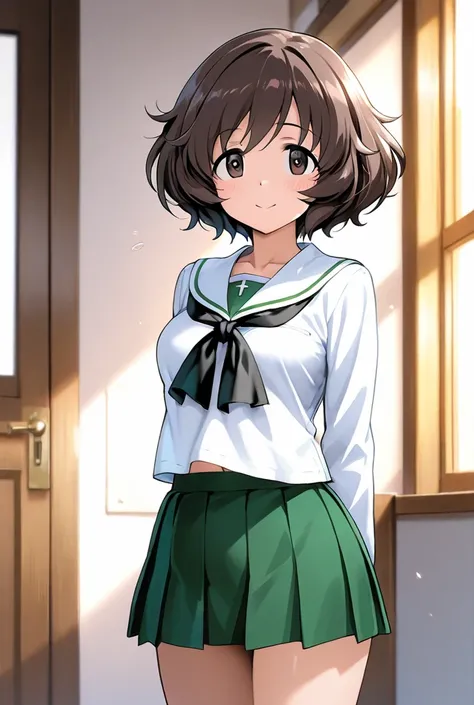 akiyama yukari,ooarai school uniform,1girl,solo,