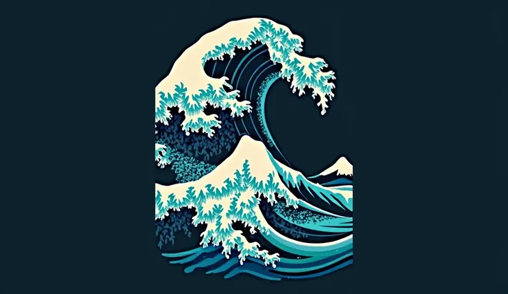 Create an ocean wave design that is vibrant and detailed, suitable to be printed on a shirt. The waves must be flowing, with natural and dynamic curves, like real sea waves, showing movement and depth. The background will be dark ocean blue, and the waves ...