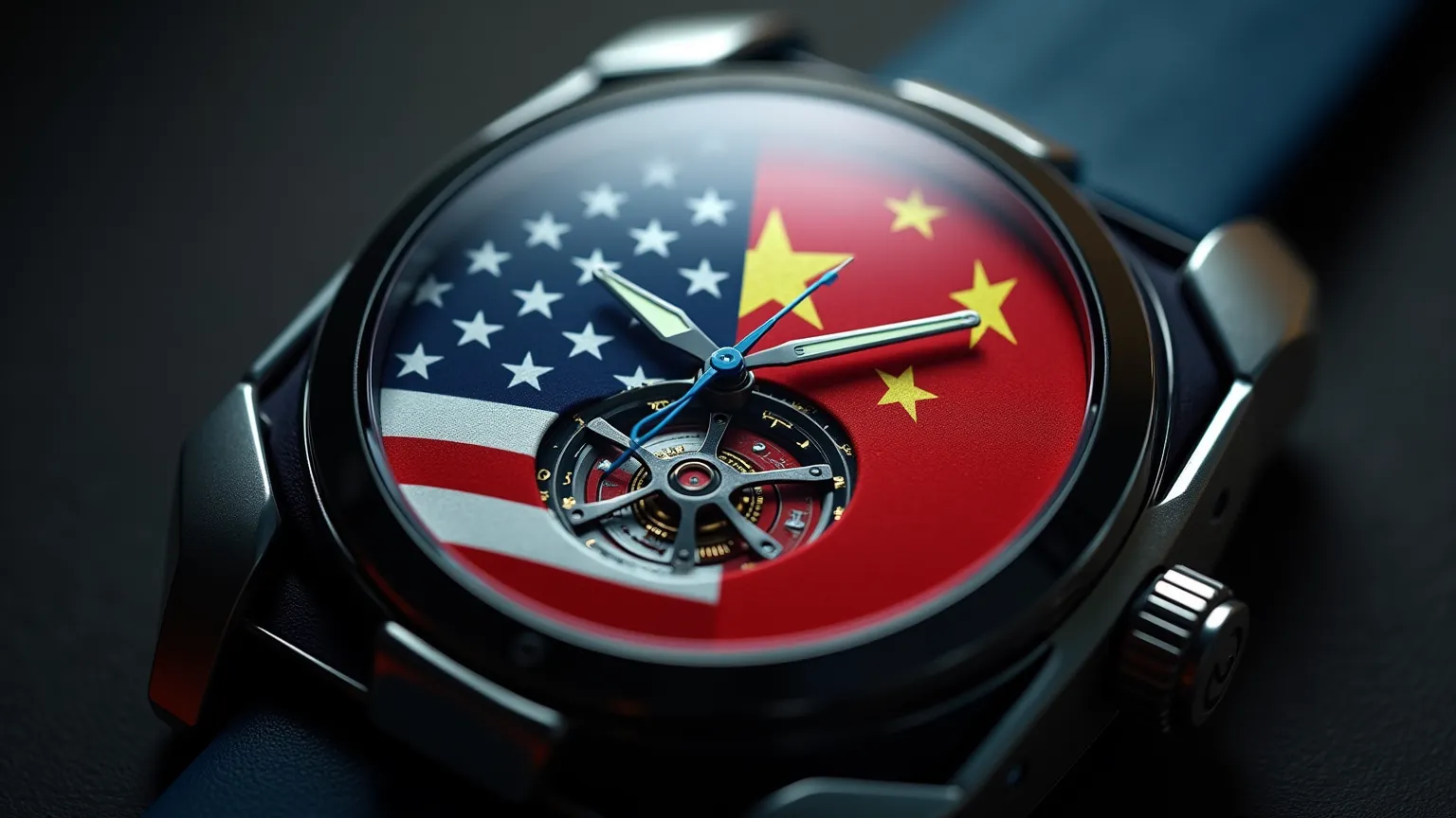 A futuristic watch with China and the US.UU.  on opposite sides , representing the uncertainty of the global future.
